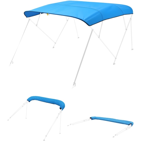 VEVOR Bimini Top Vervangende Bootkap Zonnescherm (4 Bogen) Gemaakt van 600D Polyester, Waterdichte Zonnescherm Bootkap met Opbergtas (Zonder Steunstok) 246-262 cm (B) Blauw