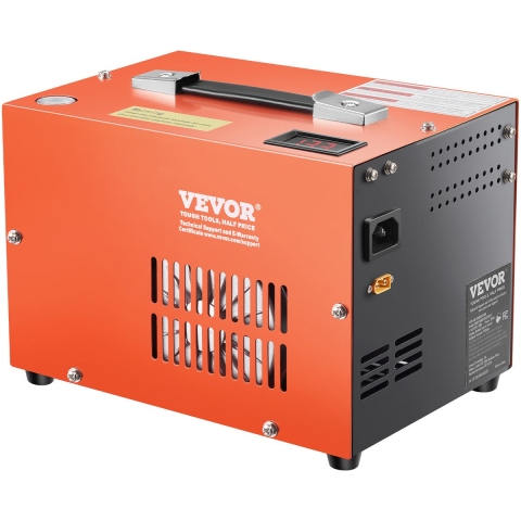 VEVOR PCP-luchtcompressor, 4500 PSI PCP-luchtbukscompressor met ingebouwde omvormer en ventilatorkoelsysteem, DC12V/AC230V-compressorpomp met handmatige stop voor luchtbuks, paintball en duikflessen
