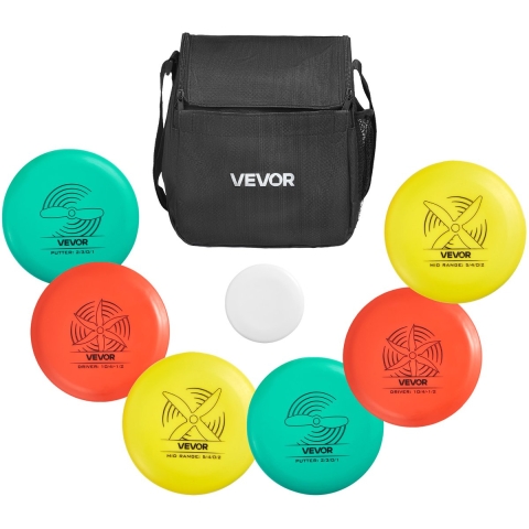 VEVOR Disc Golf Set (6 + 1 st.) voor beginners, startersset met putter, mid-range, driver, inclusief mini-marker, draagbare rugzak, voor tuin, gazon, strand en park, buiten.