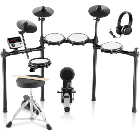 VEVOR elektronische drumset, 32 drumkits en 480 geluiden, elektronische drumkit, USB MIDI-ondersteund, 8" stille mesh snare elektronische drumset met 10" bekkens, drumstokken en koptelefoon, elektronische drums