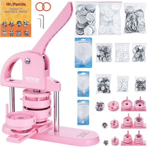 VEVOR Button Maker 25/32/58 mm 3-in-1 Pin Maker, 300 stuks Button Maker Onderdelen, Button Maker Machine met Panda Spellbook, Ergonomische Punch Set met Boog Handvat, voor DIY Cadeaus voor Kinderen