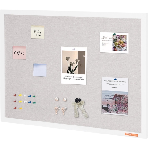 VEVOR 36"x24" Wit Kurkbord met Linnen Oppervlak - Stijlvol Wandgemonteerd Prikbord voor Thuis, School, Kantoor - Elegant en Functioneel Prikbord