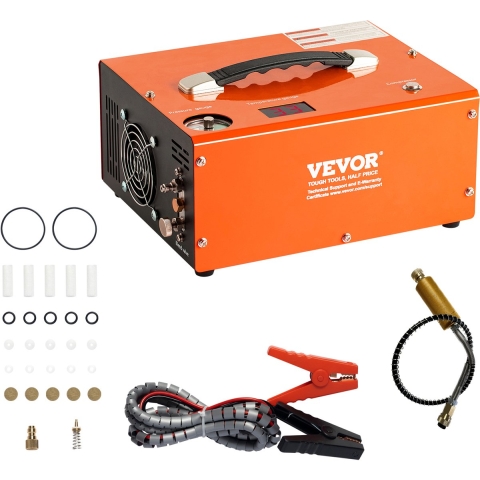 VEVOR PCP-compressor 30 MPa/4500 PSI Luchtcompressor 0,5 L DC12V & AC120V Duikcompressor Luchtpomp inclusief 8 mm hogedrukslang met snelkoppeling Accuklemmen Filterkatoen Luchtgeweer