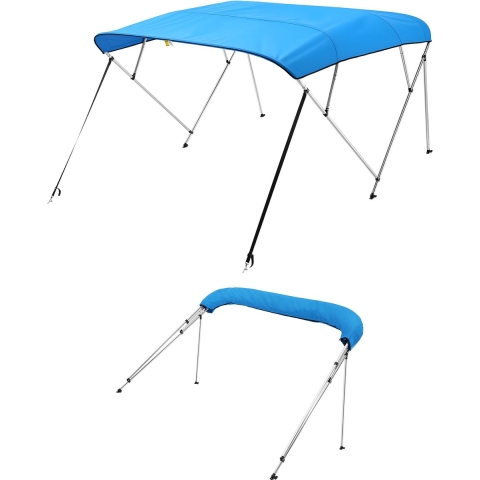 VEVOR Bimini Top Bootkap Zonnescherm (4 Bogen) Gemaakt van 600D Polyester met Aluminiumlegering Frame, Waterdichte Zonnescherm Bootluifel met Opbergtas, 185-198 cm (B) Blauw