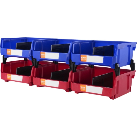VEVOR set van 6 zichtbare opbergdozen, stapeldozen, opbergdozen, blauw/rood
