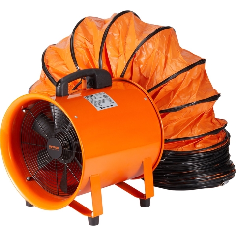 VEVOR Bouwventilator 255W AC-motor Bouwventilator 2830 RPM Bouwventilator Ventilator 1720 CFM (2922 m3/h) Axiale ventilator met 10 m slang Axiale ventilator 79 dB geluidsniveau Industriële ventilator