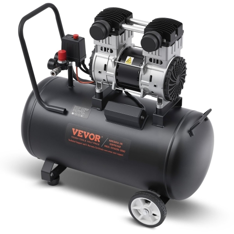 VEVOR Luchtcompressor, 15 Gallon Stalen Tank, 2 HP 5,3 CFM@90 PSI Olievrije Luchtcompressor en Max. 125 PSI Druk, 78 dB Ultra Stille Draagbare Compressor, voor Autoreparatie, Bandenspanning, Spuitverven
