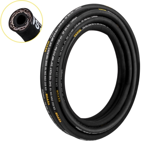 VEVOR Hydraulische slang 0,3 cm x 15,2 m, opgerolde hydraulische slang 4800 PSI, rubberen hydraulische slang met 2 zeer trekvaste stalen draadvlechten, bulk hydraulische slang -20 ℃ tot 140 ℃