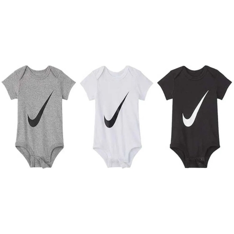 Nike Rompers s/s - Swoosh - 3-pack - Wit/Grijs/Zwart - Nike - 6-12 mnd - Romper S/S