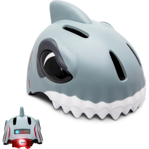 Crazy Safety Fietshelm m. Licht - Shark - Grijs - Crazy Safety - 49-55 cm - Fietshelm
