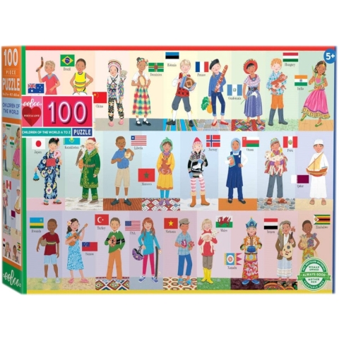 Eeboo Puzzel - 100 Bakstenen - 's werelds kinderen - Eeboo - OneSize - Puzzel