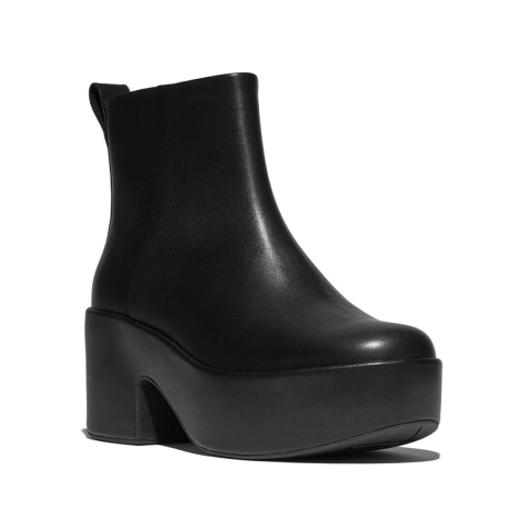 FitFlop Platform Leren Dameslaarzen met Hakken Zwart