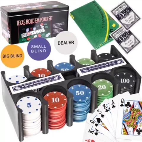 Malatec Pokerset - 200 chips - 92 x 58 cm - compleet pokerspel - texas hold'em poker set -