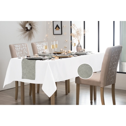 Kerst tafelloper op rol - zilver - 40 x 480 cm - polyester -