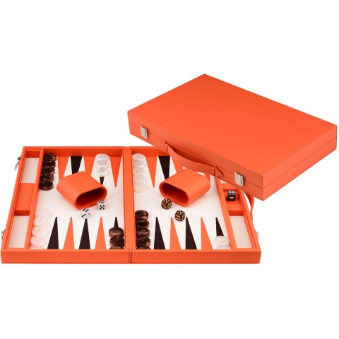 Longfield Backgammon 15"- Luxe kunstlederen koffer - Inclusief stenen en dobbelstenen - Oranje