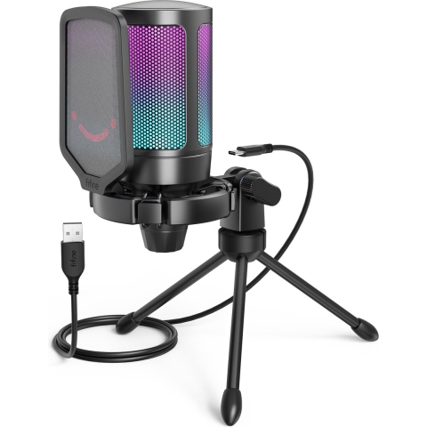 FIFINE A6V - USB RGB Streaming Microfoon met Standaard - Gaming - Podcast - Geschikt voor PS5