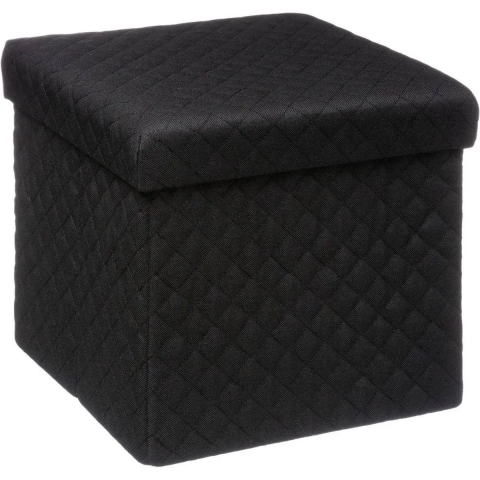 Poef - hocker - opbergbox - zwart - polyester/mdf - 31 x 31 cm - opvouwbaar -