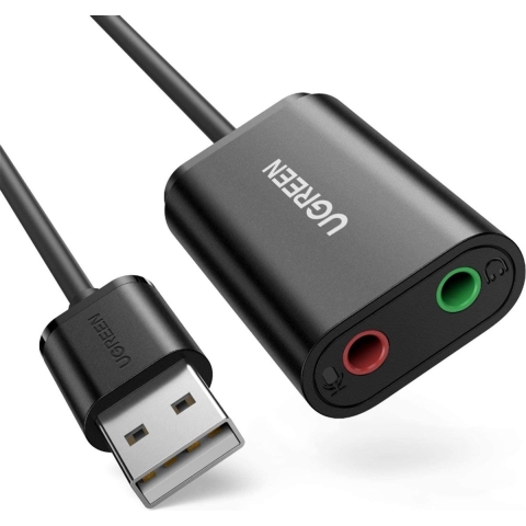 UGREEN 30724 USB-kabel USB 2.0 USB-A stekker, Jackplug-bus 3,5 mm, Jackplug-bus 3,5 mm 0.15 m Zwart