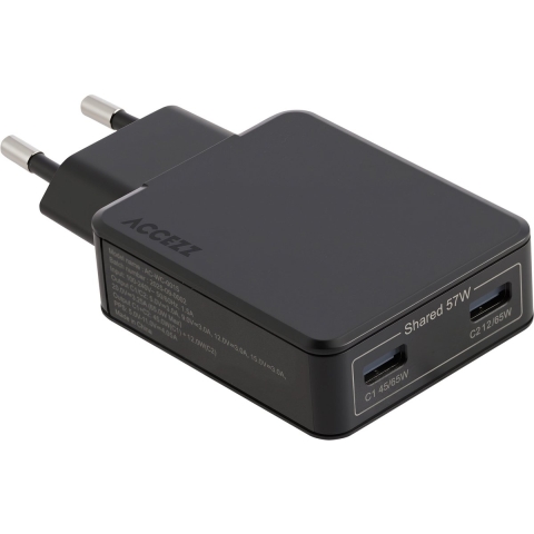 Accezz Ultra Slim GaN Oplader 65 Watt - Zwart