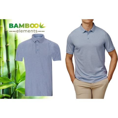 Bamboo Elements - Heren Piqué Polo - Korte Mouwen - Licht Blauw L