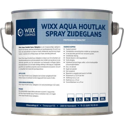 Wixx Aqua Houtlak Spray Zijdeglans RAL 9016 | Verkeerswit 1L