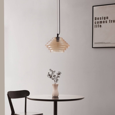 Lindby - Orliana hanglamp, Ø 35 cm, amber, glas