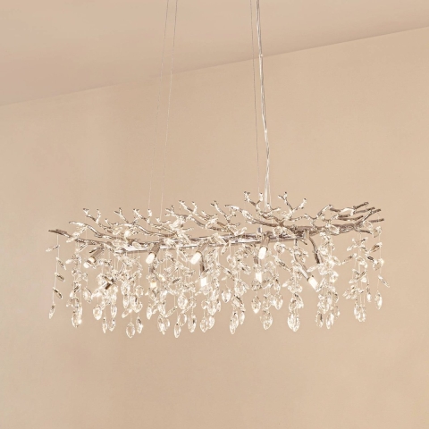 Lucande - Bellora hanglamp, 101 cm, roestvrij staal, kristal