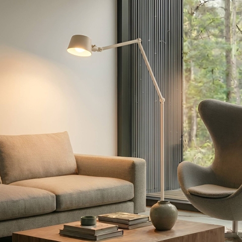 Lucande - Silka vloerlamp, 216 cm, beige, verstelbaar, E27