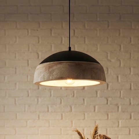 Lucande - Leivar hanglamp, hout/zwart, E27, Ø 35 cm