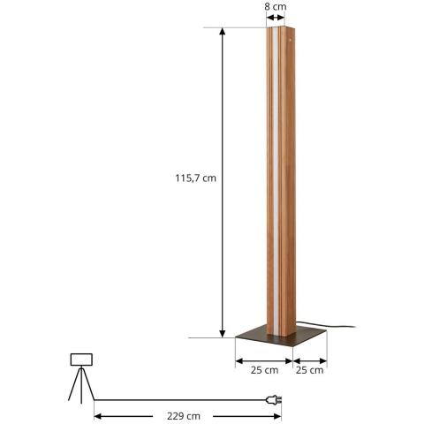 Lucande - Lieske LED vloerlamp, eikenhout, dimbaar, zwart