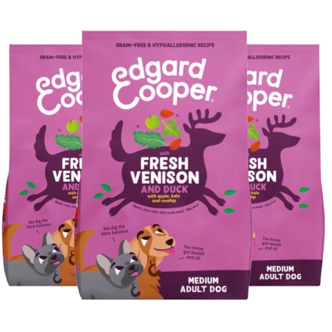 3x Edgard&Cooper Hondenvoer Droog Hert&Eend Medium 1 kg