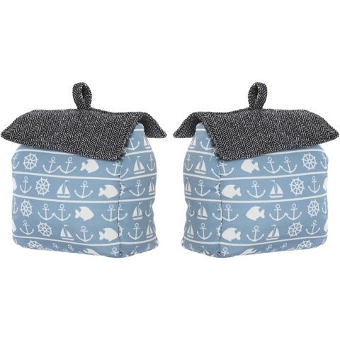 Deurstopper maritiem huis - 2x - blauw - polyester - 15 x 8 x 17 cm -