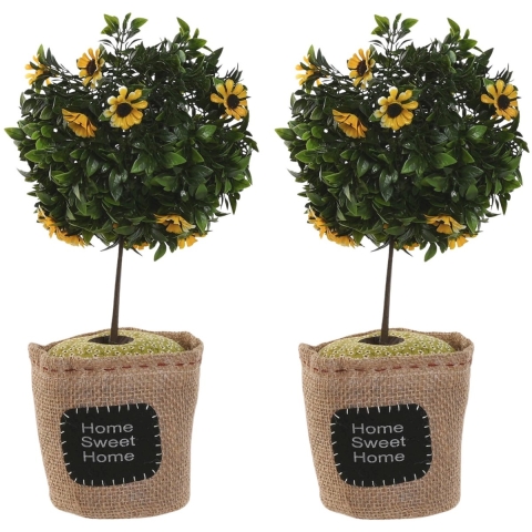 Deurstopper plant - 2x - 1 kilo - geel - polyester - 18 x 18 x 26 cm -