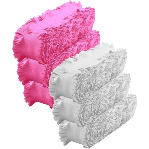 Crepe papier feest slingers set - roze en wit - 6 meter p/st - feestversiering - 6x slingers -