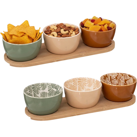 Serveerplank 2x - met 6x schaaltjes - tapas en saus schaaltjes -