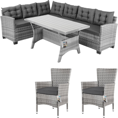Polyrotan Loungeset  Lissabon Grijs/Antraciet incl 2 stoelen