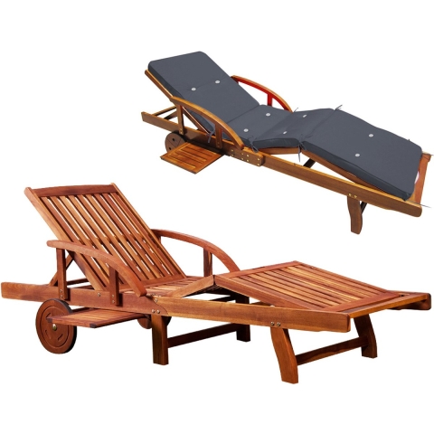 Ligbed Tami Sun® acaciahout incl kussen antraciet