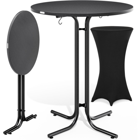 Statafel Grijs 110x80cm + statafelhoes Zwart Ø80cm