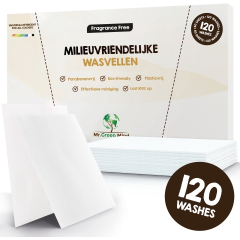 1+1 gratis: Mr. Greenmind Wasstrips/ Wasmiddeldoekjes Fragrance Free 120 stuks