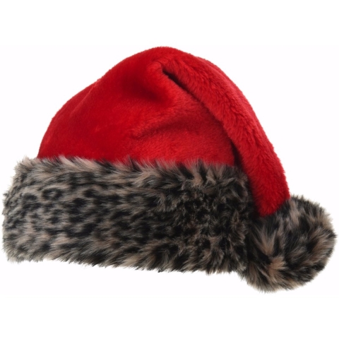 Kerstmuts - 4x stuks - panterprint - pluche - 48 cm - stretch -