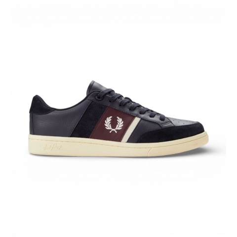 Fred Perry B725 Leer Suède Heren Sneakers Marine/Ecru/Dieprood