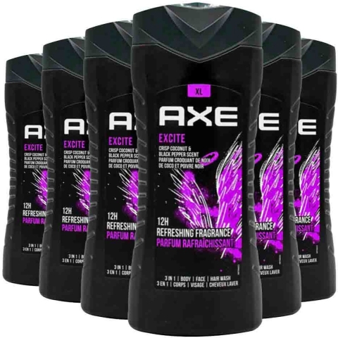 6x Axe 3in1 Douchegel Excite 400 ml