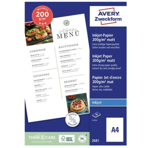 Avery-Zweckform 2681 2681 Inkjet printpapier DIN A4 200 g/m² 50 vellen Dubbelzijdig bedrukbaar
