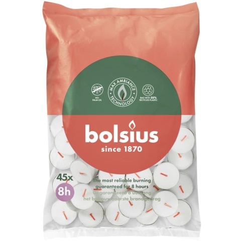 Bolsius Theelichten 8 uur zak a 45 stuks