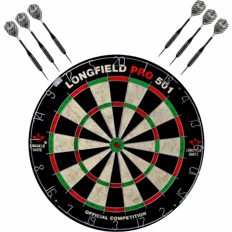 Dartbord Longfield professional - Dia 45.5 cm - met 6x goede kwaliteit dartpijltjes - Darten -