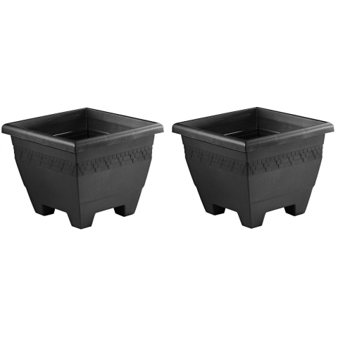 Hega Hogar Plantenbak - 5x - antraciet - vierkant - 40 cm - bloempot -