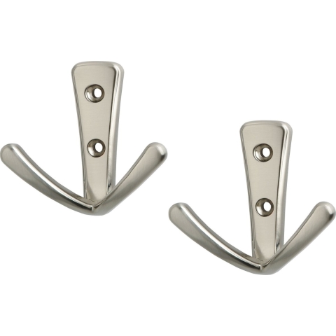Kapstokhaak - 6x - dubbele haak - zamac - zilverkleurig - 7,1 cm -
