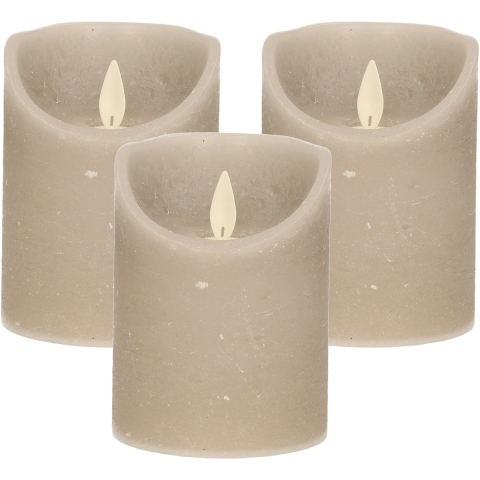 Anna's Collection Stompkaars - 3x - LED - taupe - H10 cm - bewegende vlam - kaars -