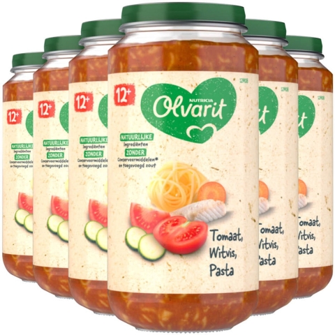 6x Olvarit Maaltijd 12+m Tomaat Witvis Pasta 250 gr