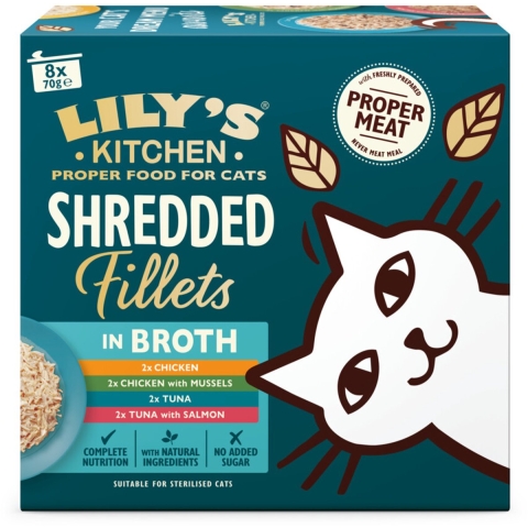6x Lily's Kitchen Kattenvoer Nat Shredded Fillets Multipack 8x70 gr